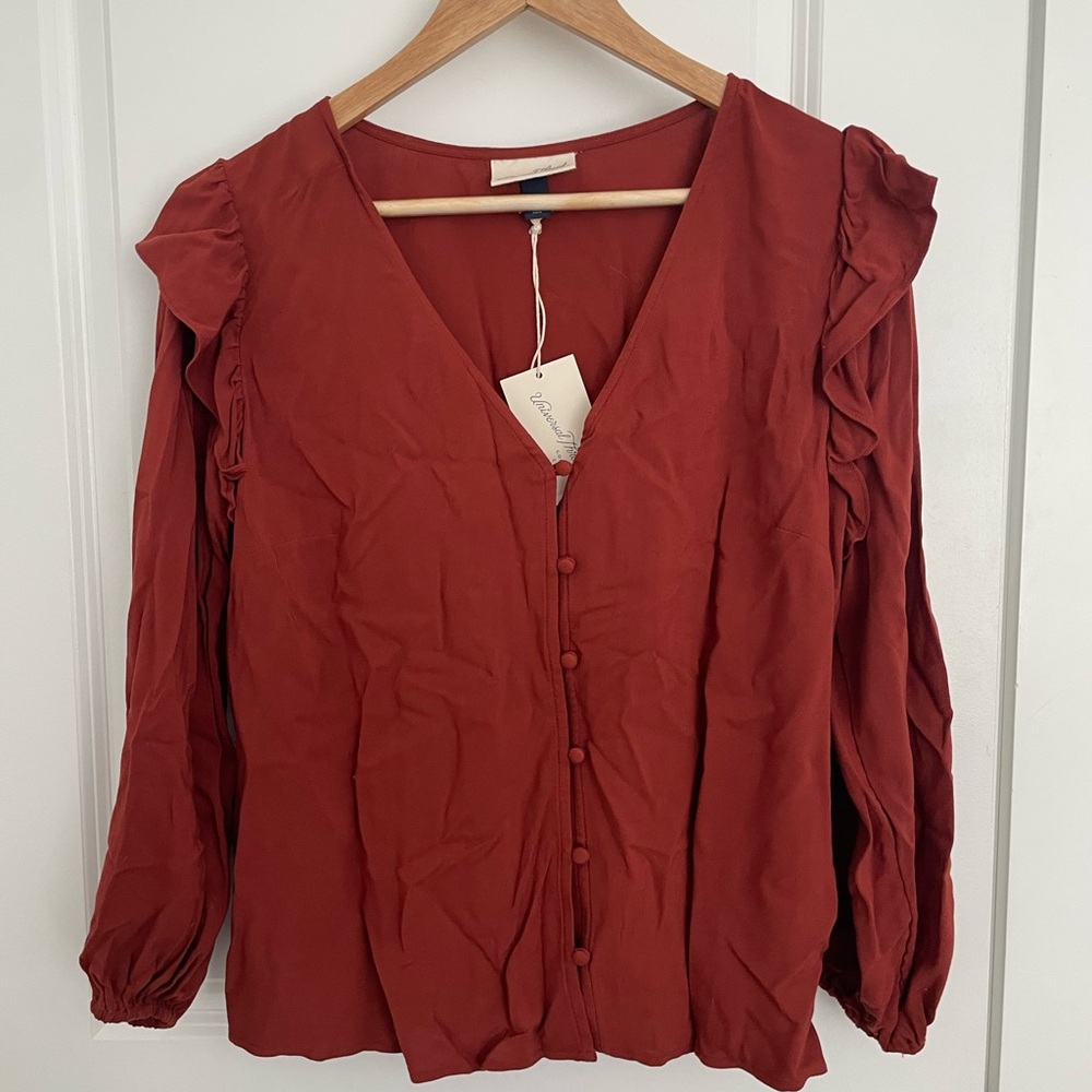 Women's Rust Blouse with Ruffle Detail